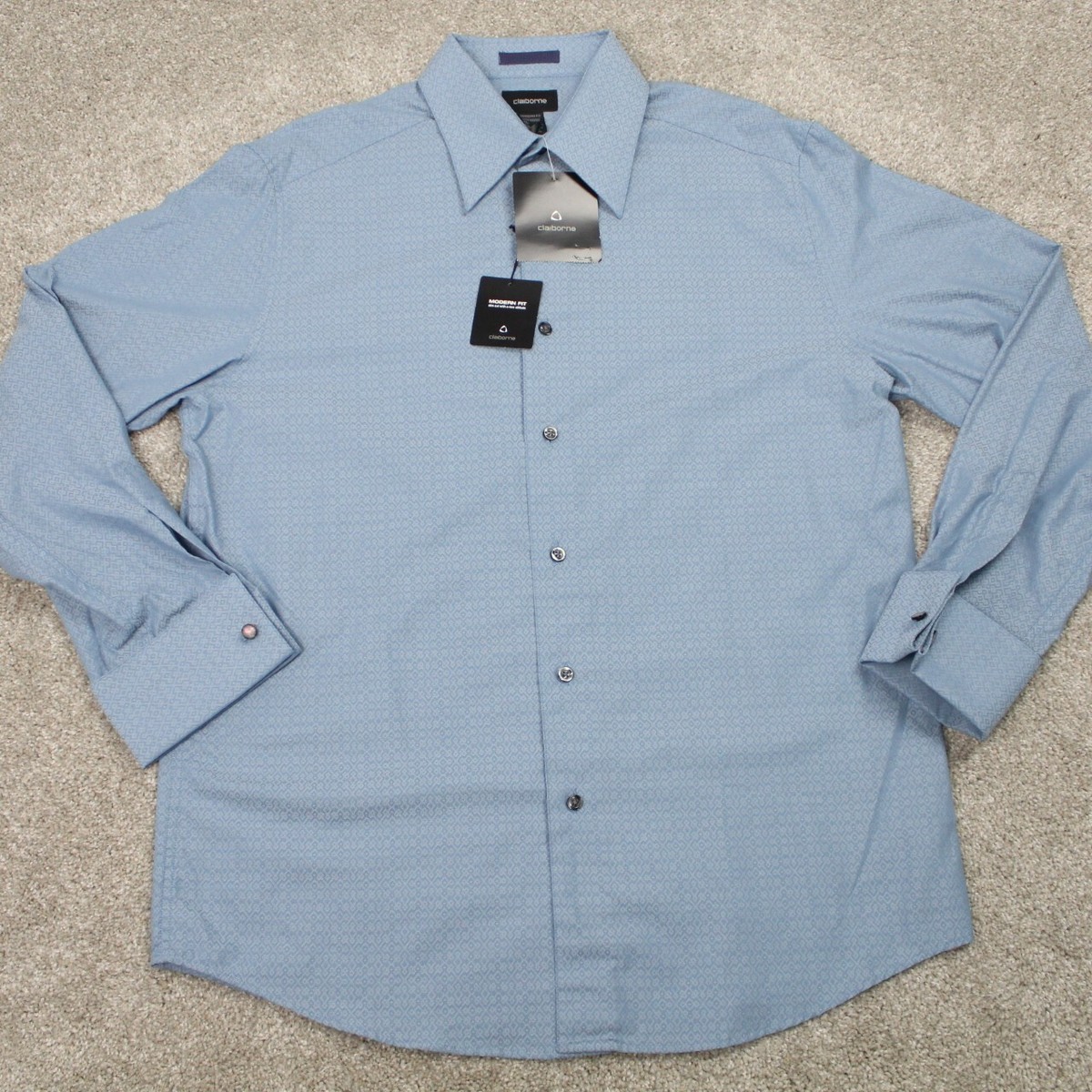 claiborne modern fit dress shirt CLAIBORNE No-Iron Modern Fit L/S Purple Dress Shirt US 16 34/35 - 100% Cotton