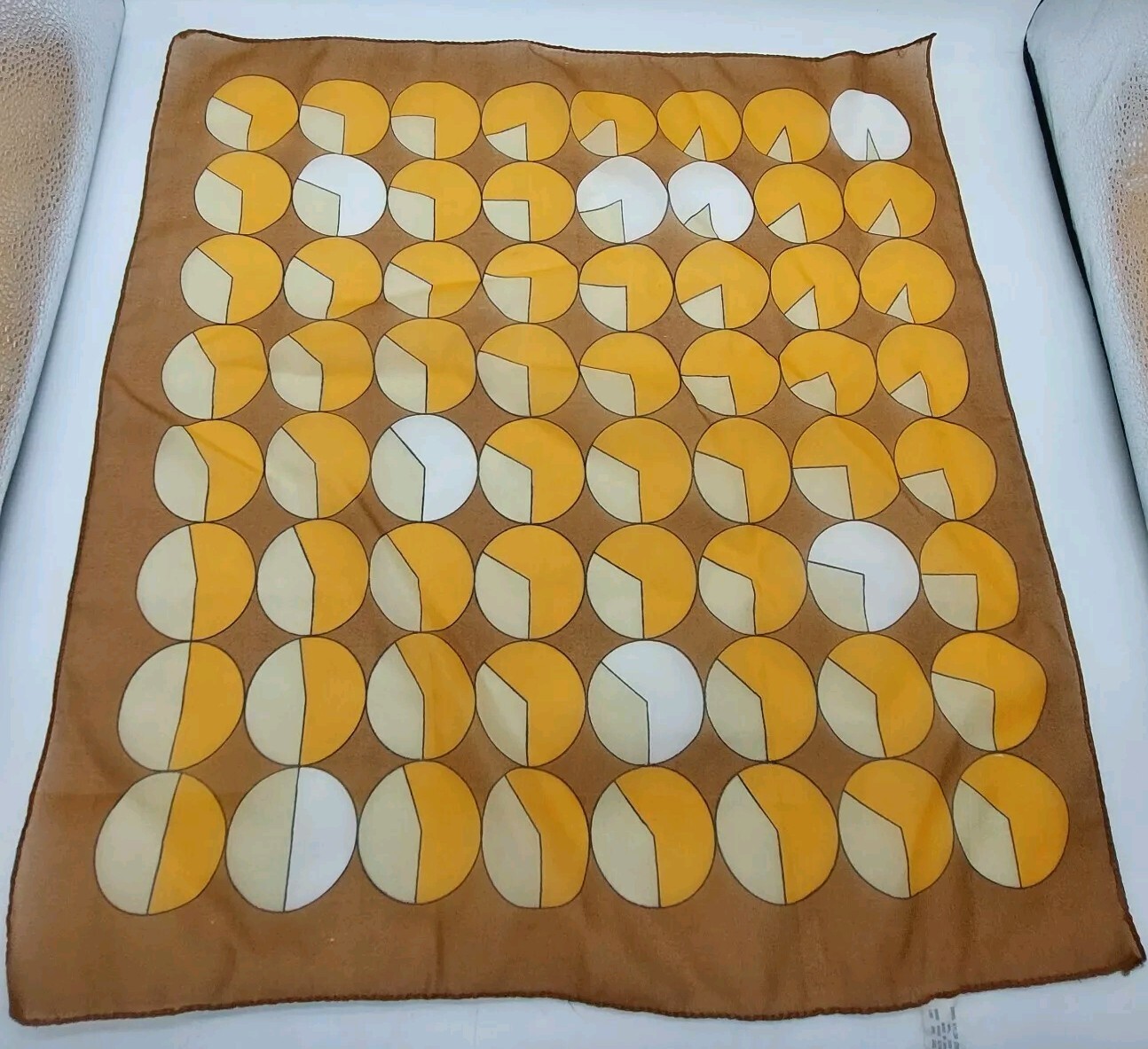 Scarf Brown Yellow White Circles Square Vintage 19