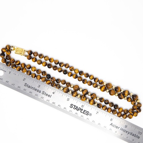 Vintage Tiger Eye Hand Knotted Double Strand Necklace & 14K Gold or Filled Beads - Picture 9 of 10