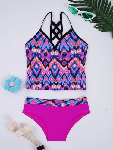 Girls' Summer 3 Piece Swimsuit Swim Tops Bottoms Boyshort Tankini Set Swimwear - Picture 62 of 110