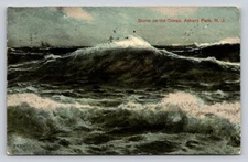 c1914 Storm On Ocean Asbury Park New Jersey P527A