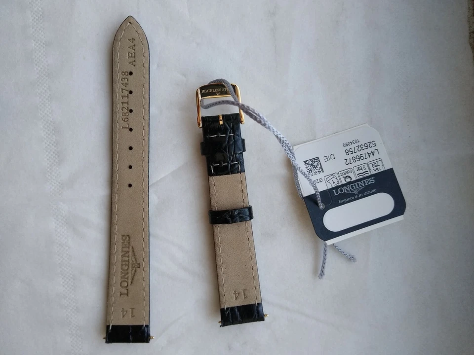 Nuevo Auténtico Longines correa de piel de cocodrilo negra hebilla de 14mm de ancho Foto 2 de 2