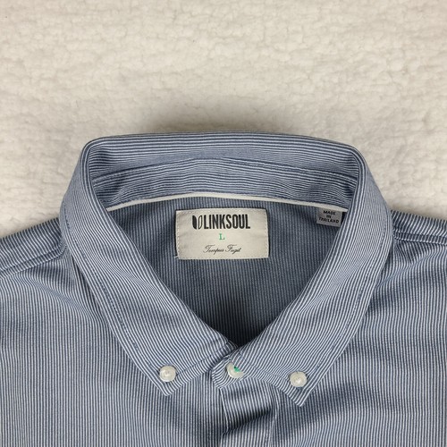 Linksoul Shirt Mens Large Blue Striped Casual Hawaiian Button Up - Picture 3 of 11