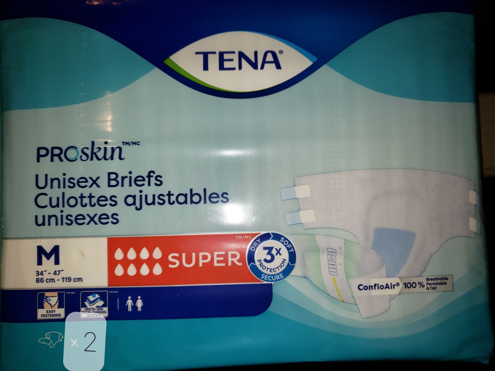 (2) Muestras de pañales Tena Proskin Super Four Tab talla M 32-47" cintura