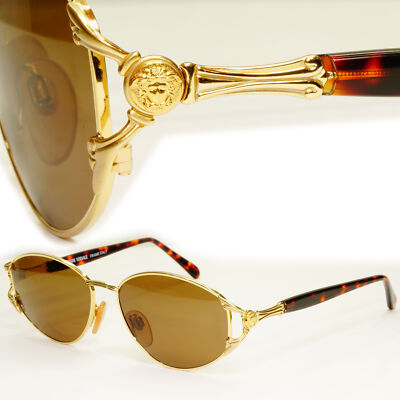 Gianni Versace 1995 Vintage Gold Medusa Brown Retro Sunglasses MOD