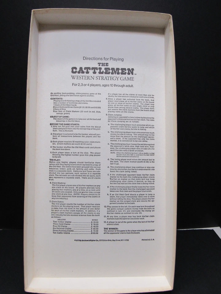The Cattlemen Western Strategy Board Game Selchow & Righter 1977 USA - Image 4 of 4