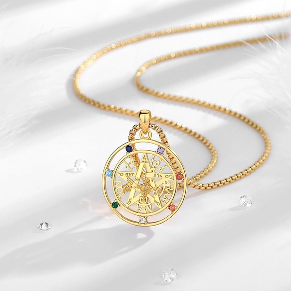 Alternate view of 18k Gold Plated Sterling Silver Pentagram Tetragrammaton Necklace For Women Men