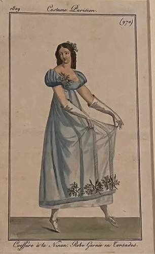 Antique Hand Colored Engraving Print Ladies Parisian English Fashion Dress 970 - Picture 1 of 24
