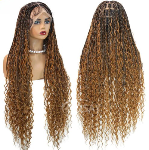 Full Lace Front Perücken Synthetik Box Braided Wig Curly Ends Boho Braided Lace Wigs - Bild 4 von 10
