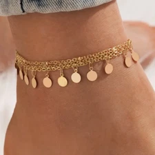 Coin Charm Anklet Gold Wrap Around Dangling Ankle Bracelet Dainty Chains Boho
