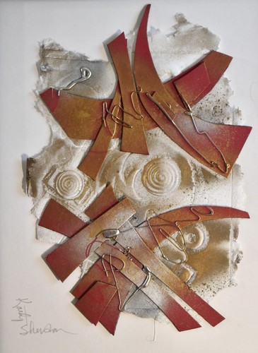 Kathy Sheldon Original Mixed Media Collage Paper & Metal Art Signed, 23"x19" - Picture 5 of 10