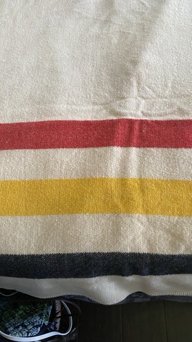 Vintage Hudson Bay Style Striped Blanket 100% Wool Camping Riding 85x70” Camp - Picture 8 of 9