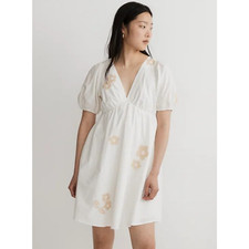 MADEWELL Annamarie Mini Dress Size 0 White Floral Puff Sleeves Cut Out NL107 NWT