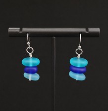 Genuine Sea Glass Blue and Turquoise Pierced Dangle Earrings
