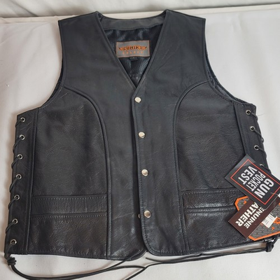 #ad Unik Select Leather Snap Gun Pocket Lace Sides Vest Size Large $68.00