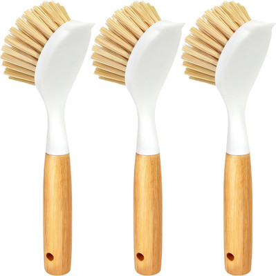 3 Pack Dish Brush Set with Bamboo Handle, Kitchen Cleaner for Cleaning Pot, Pan,