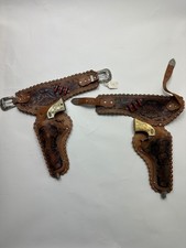 Gene Autry Toy Cap Guns Pair Cowboy Pistols with Tooled Leather Holster Belt