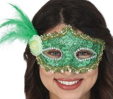 GREEN MASK WITH FEATHER