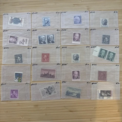 US Stamp Lot 20 Mint Singles MNH MH 1930s-1960s Collection Vintage Glassines