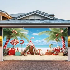 Christmas in July Garage Door Banner 7x16ft Candy Canes Tropical Hawaiian Bea...