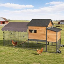 Large Chicken Coop with Run, Wooden Chicken House with Wheels, Hen Poultry Cage