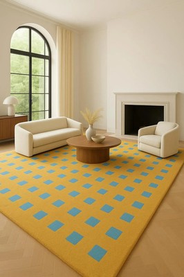 Hand-Tufted Wool Rug | Yellow & Blue Geometric Carpet, Custom Size