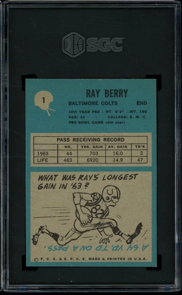 1964 Philadelphia #1 Ray Berry Colts SGC 7.5 NM+ LOOK! SV - Image 2 of 2