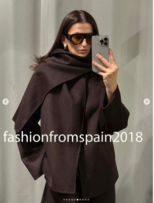 ZARA NEW WOMAN WOOL BLEND SHORT COAT WITH SCARF BROWN XS-XL 6318