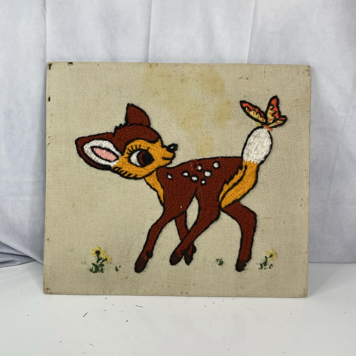 Vintage MCM Mid Century Modern Hand Embroidered Wall Art Disney