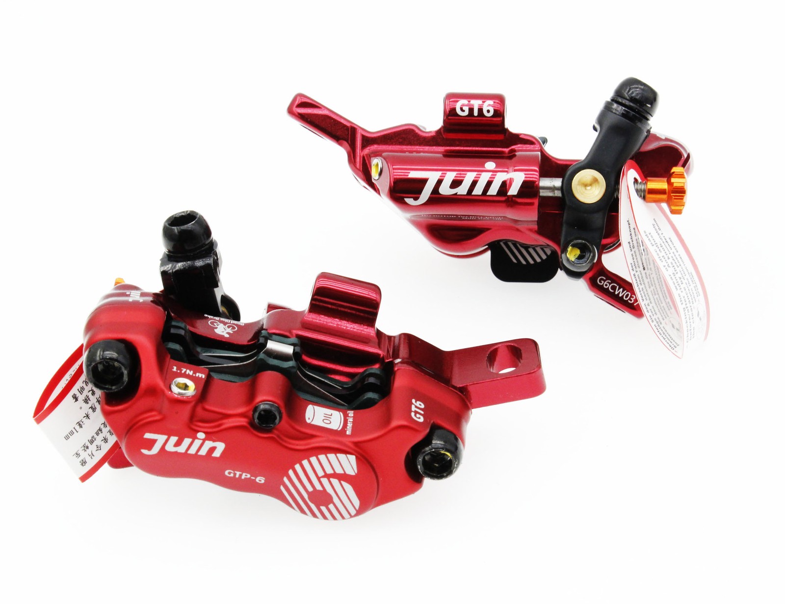 Red Juin Tech GTP6 Bicycle Hydraulic Disc Brake 6-Piston Caliper PM MTB ebike