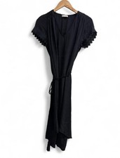 Ulla Johnson Black High Low Dress Womens Medium Tassel Tie Boho Chic Flowy Midi