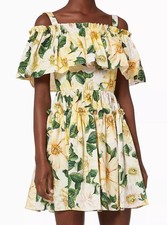 Dolce & Gabbana Camellia Print Mini Dress Yellow Floral Cold Shoulder IT 38