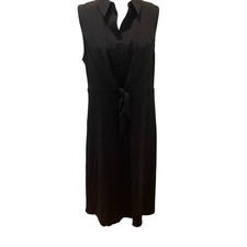 Nine West Shirt Dress Womens XL Black Sleeveless Button Front Belted Midi