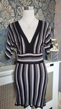 Warehouse Art Deco 30's Black Sliver Grey Striped Lurex Party  Dress 10