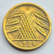 1924 G German 5 Rentenpfennig Coin - Germany - Five - Free Shipping