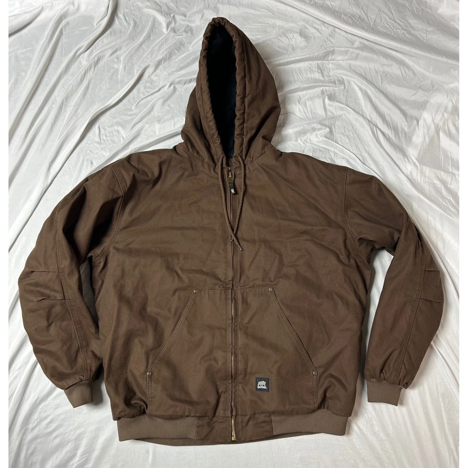 Berne Workwear Mens 2XL Brown Duck Canvas Quilted Hooded Jacket HJ51BR