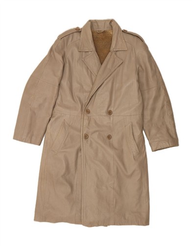 VINTAGE Herren Military Zweireiher Ledermantel IT 52 XL Beige Leder BR01
