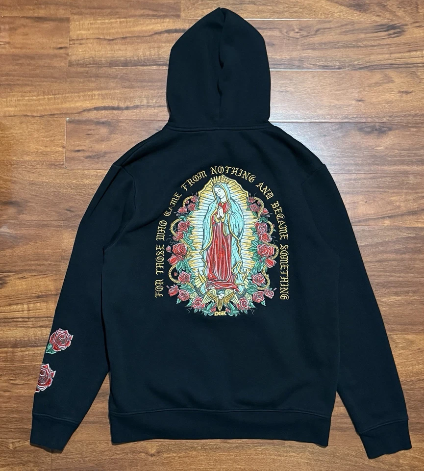 DGK Guadalupe Gris Sudadera con Capucha Bordada Virgen María Patín Ropa de Calle Mediana Foto 3 de 4