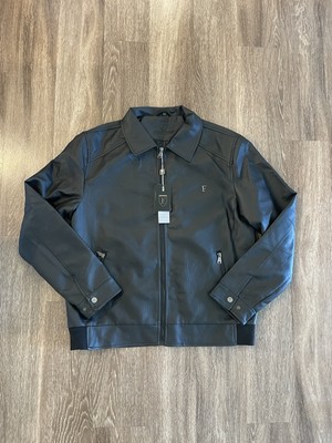 NWT F-Collections Mens Black Long Sleeve Full Zipped Leather Jacket Size 2XL XXL