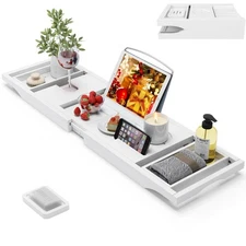 Foldable Bamboo Bathtub Caddy Tray Expandable for Luxury Bath, Bath Accessori...