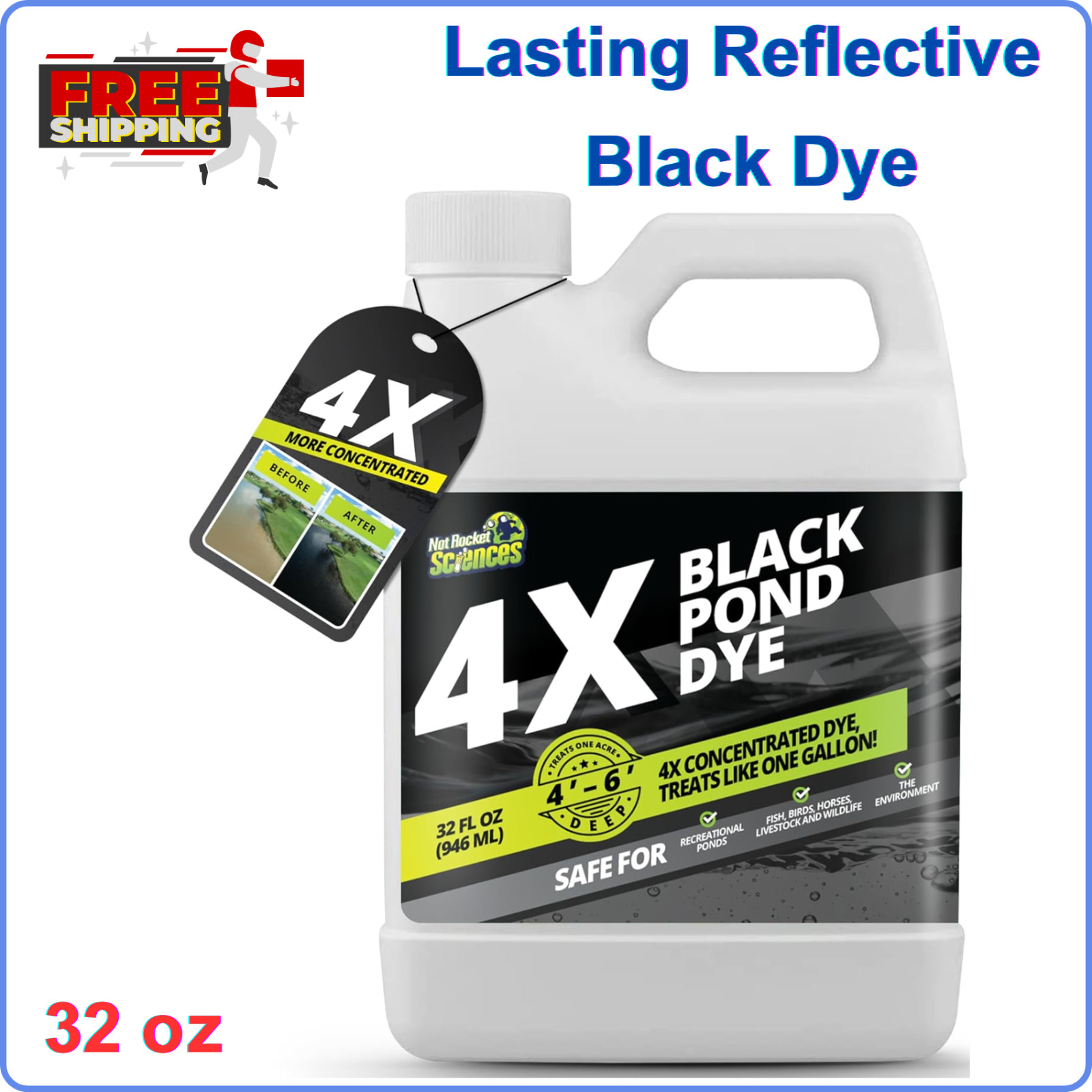 32 oz Reflective Black Pond Dye, 4X Concentrate Pond Dye Black, Natural Looking