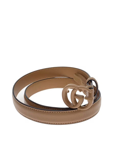 GUCCI Double G Slim Belt Leather Beige Women's 409417