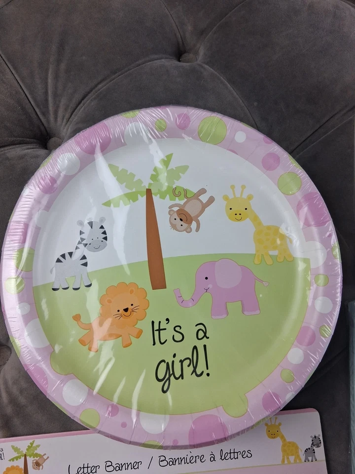 Baby Shower Decorations Girl 48 Plates 100 Napkins 2 Banners Wall Mural - Image 2 of 4