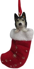 Siberian Husky Christmas Stocking Ornament w "Santa's Little Pals" Hand Painted