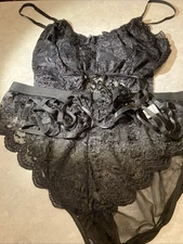 Women’s Bralette, Garter And Panty Set Black 2XL 668