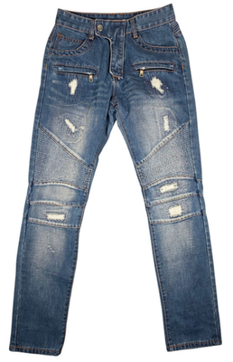 Balmain Paris Jeans Mens 30x31 Blue Denim Moto Style Biker Zipper