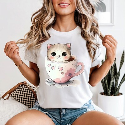 My Heart Belongs To Cats Damen T-Shirt Kaffee Katze Katzenliebhaber Geburtstag