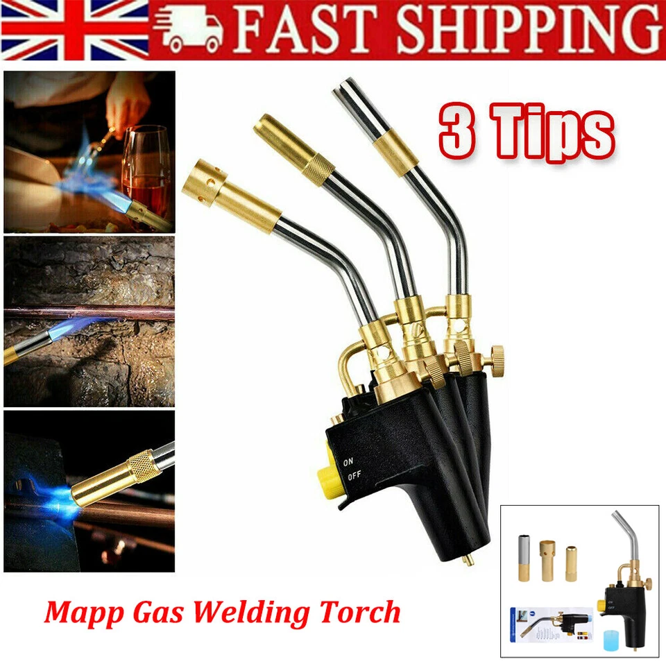 Propane Mapp Gas Blow Torch Welding Soldering Brazing Plumbers Tool with 3 TIPS