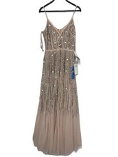 NWT Mac Duggal Pink Sequined Spaghetti V-Neck Tulle Dress 93566 Size 8