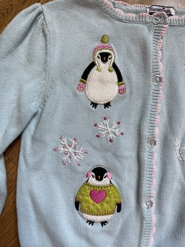 Hartstrings Penguin Cardigan Snow Winter Sweater Girls Size 6X - Picture 3 of 9